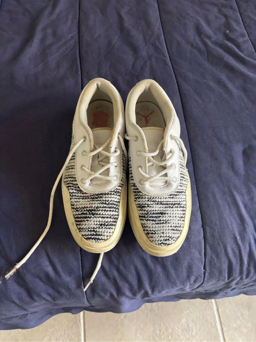 Jordan White and Cream Low-Top Knit Sneakers